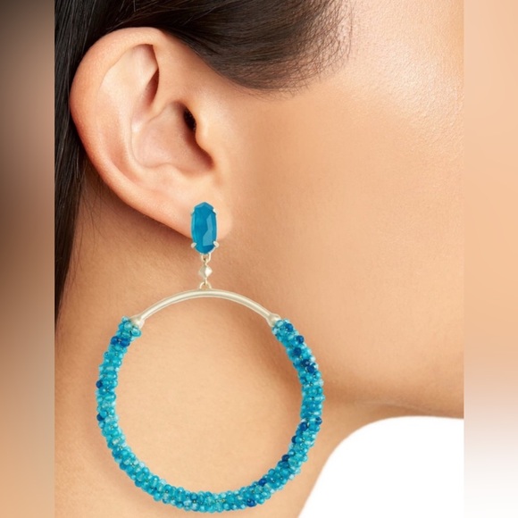 Kendra Scott Russel Frontal Hoop Earrings in Teal Agate - Picture 7 of 7